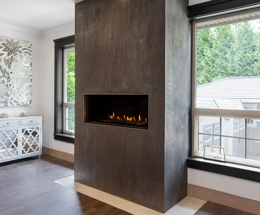 Puro Metallio fireplace surround finished in decorative liquid metal